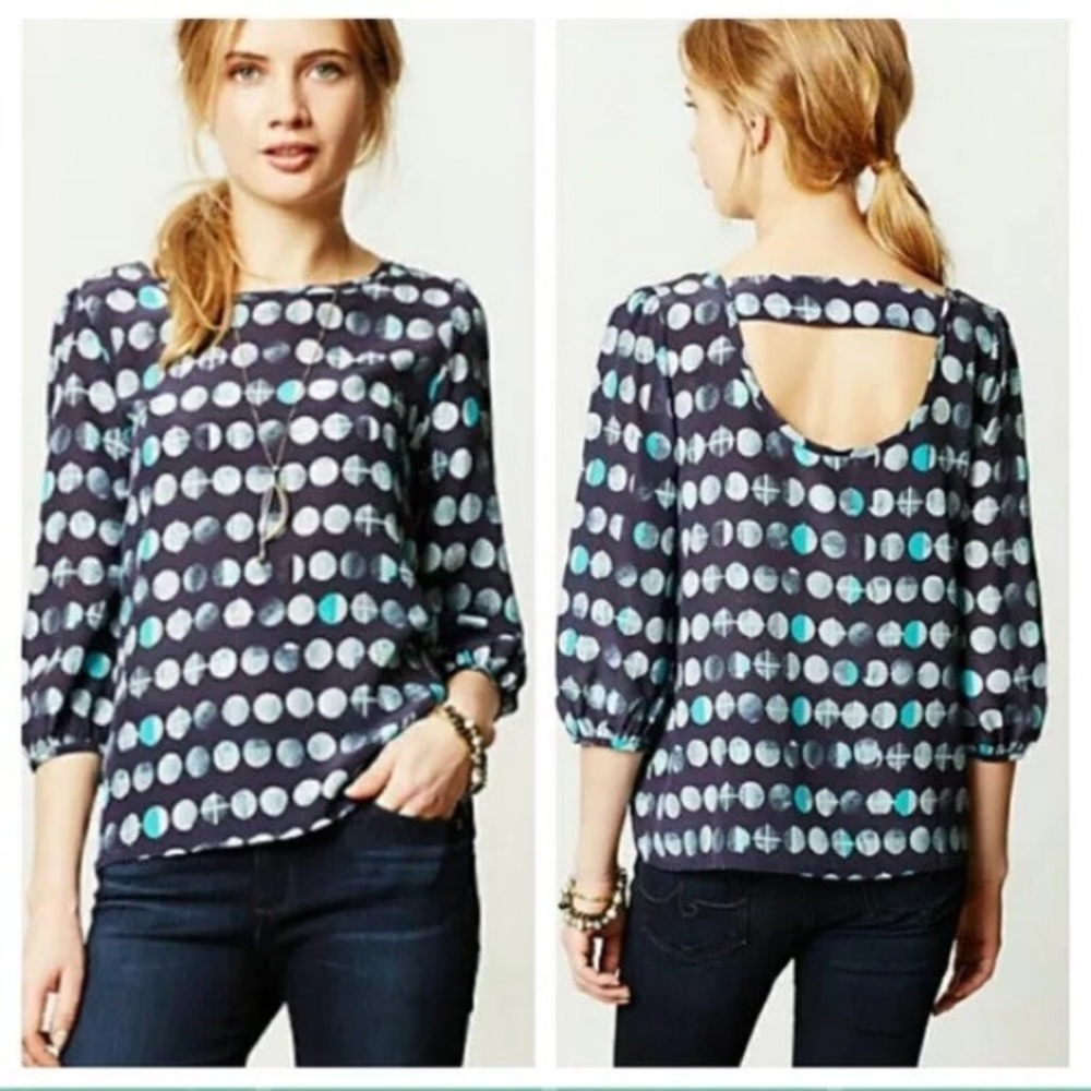 NWOT H.D. in Paris Silk Moonphase Peasant Blouse